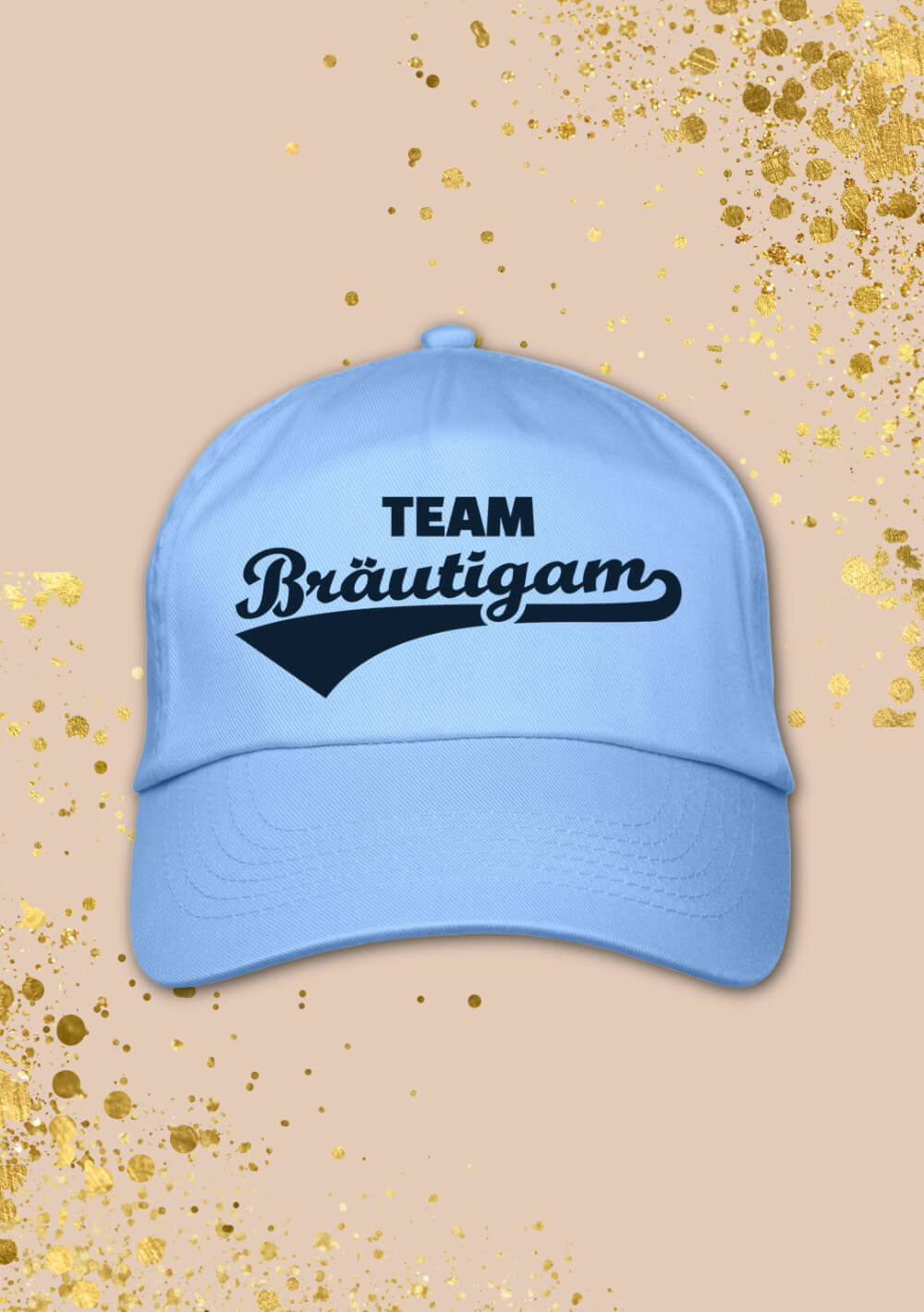 Blaue Cap mit Aufdruck "Team Bräutigam" – JGA Caps bedrucken lassen