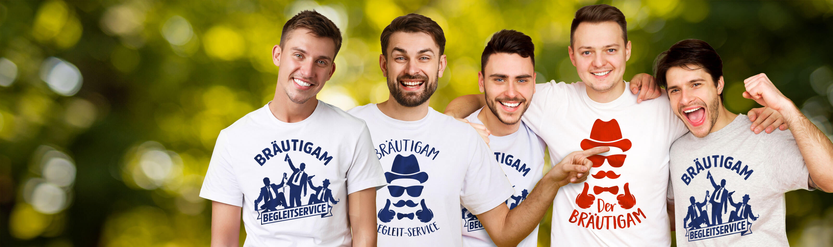Freunde in JGA-Outfits wie "Team Bräutigam" – JGA Shirts für Männer bedrucken