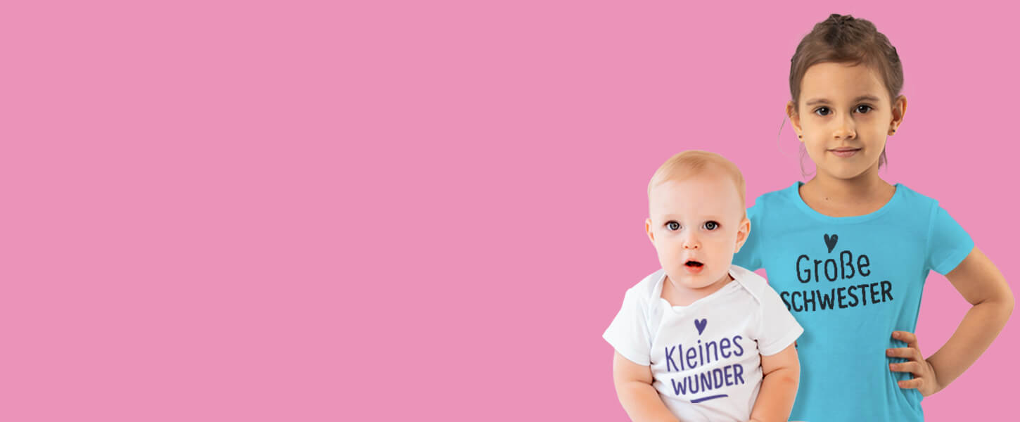 Individuell bedruckte Kinder T-Shirts mit eigenem Text und Motiv.