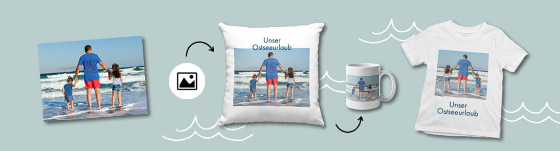 Fotogeschenke gestalten: Urlaubsfoto auf Kissen, Tassen oder T-Shirt drucken