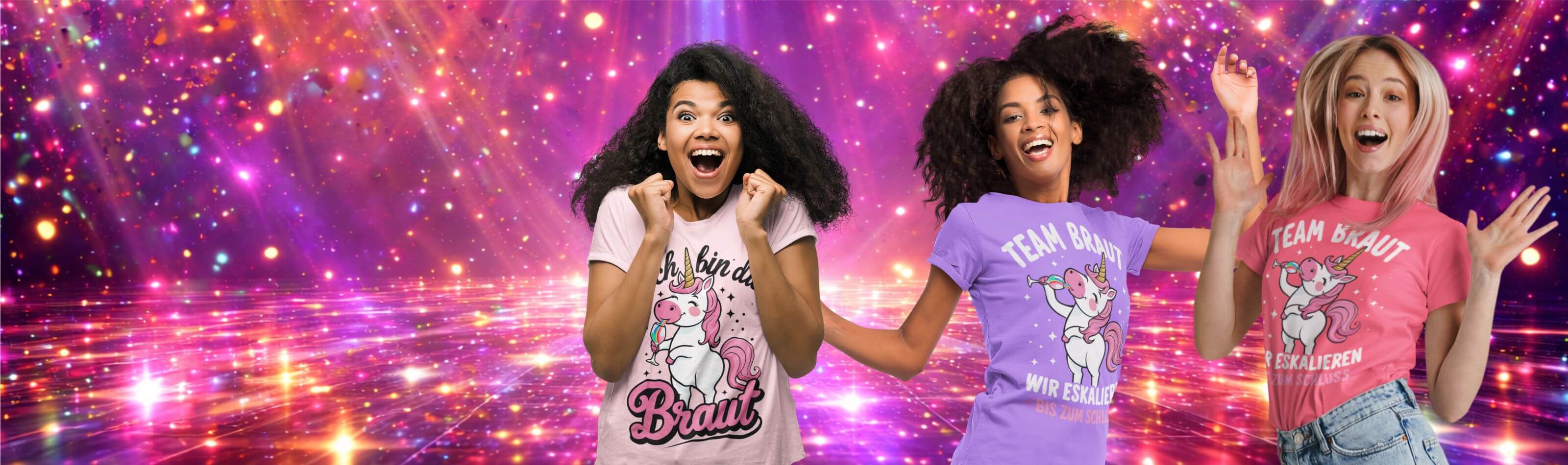 Freudinnen in JGA-Outfits wie "Team Braut" – JGA Shirts für Frauen bedrucken